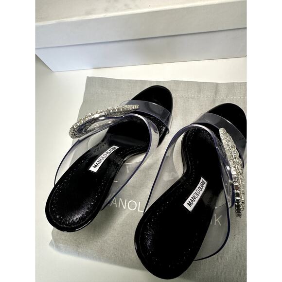 $1045 Manolo Blahnik Heels Fibionabi 105 patent Black mule Sandals Size 35.5 NEW - Picture 5 of 6